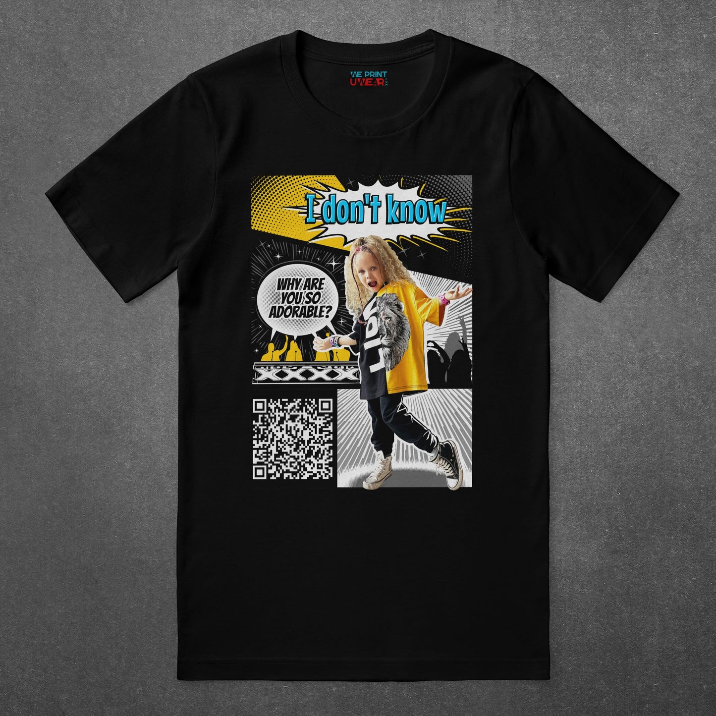 Don’t Know T-Shirt by Eseniia in black, flat lay of funny and cute custom tee