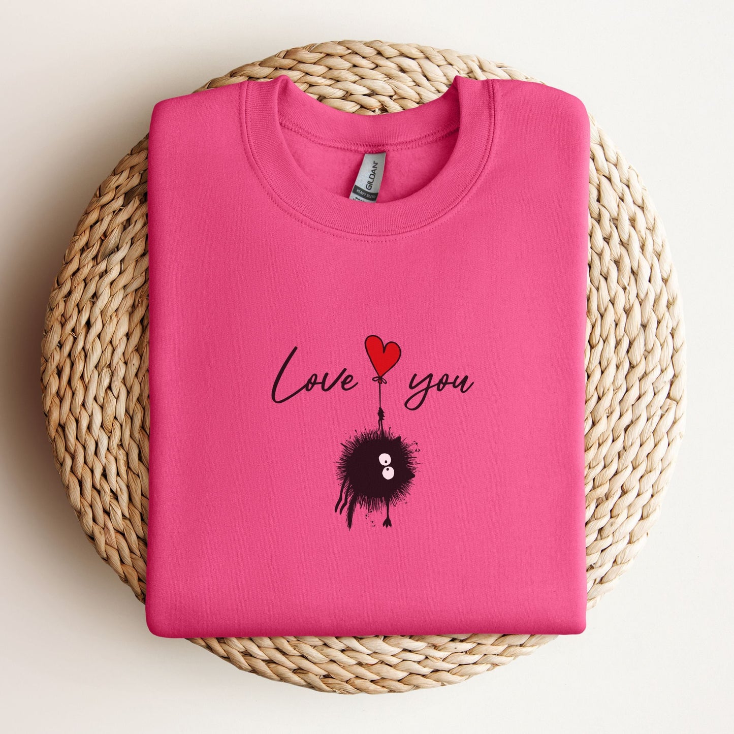 Hand-drawn Valentines Cat Sweatshirt - Quirky and Fun Heart Balloon Design for Her and Friend