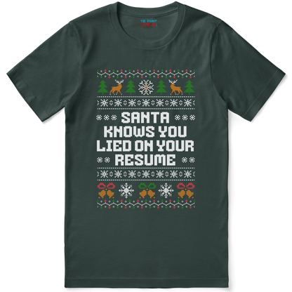 Funny Office Christmas Shirt “Santa Knows You Lied on Your Resume”