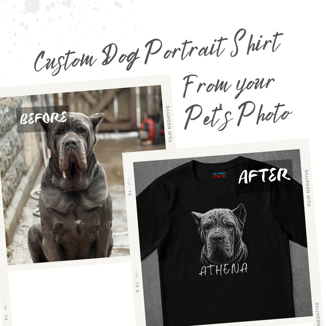 Custom Dog Portrait T-Shirt – Personalized from Your Pet's Photo