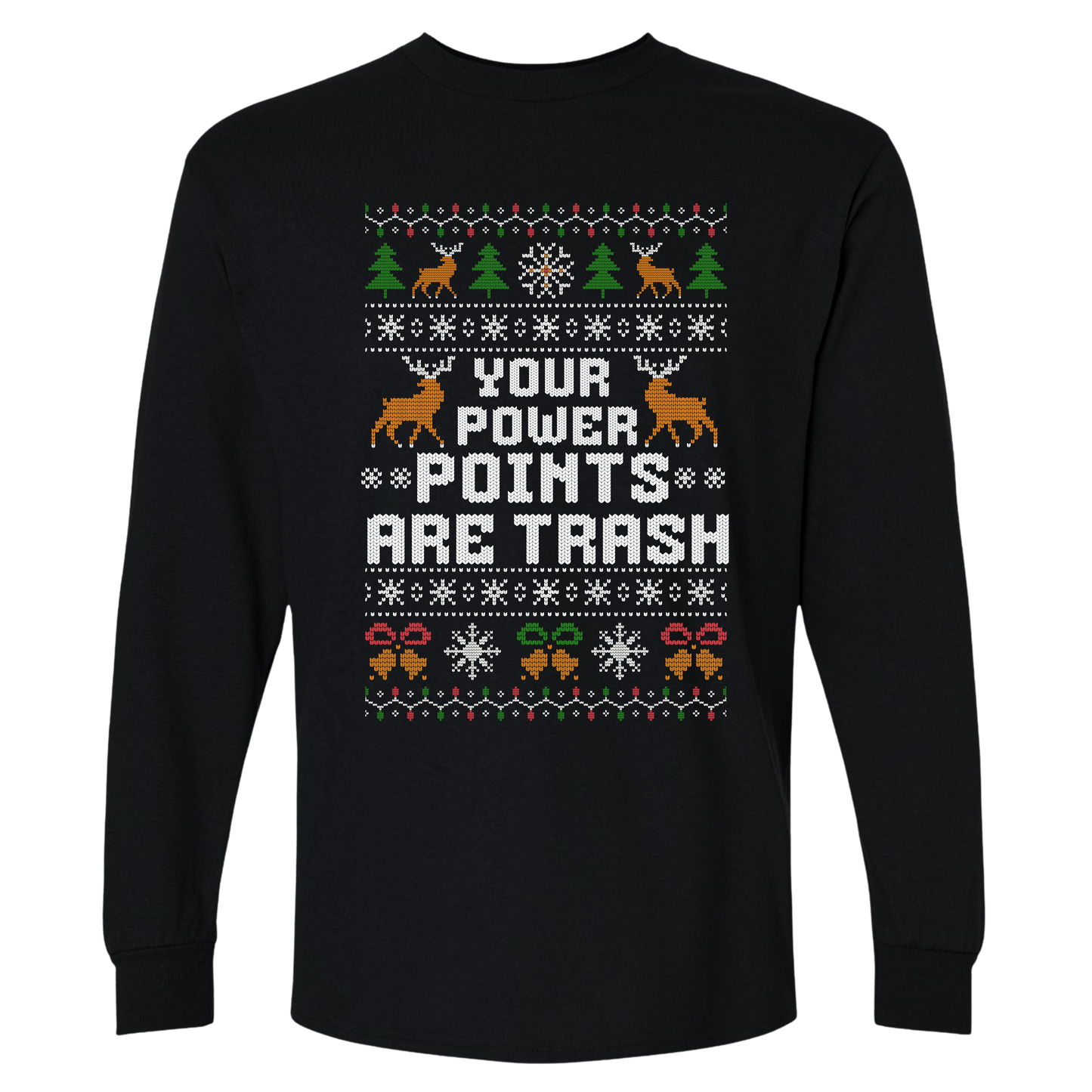 Funny Office Christmas Long Sleeve Shirt “Your Power Points Are Trash”