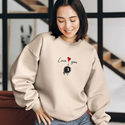 Hand-drawn Valentines Cat Sweatshirt - Quirky and Fun Heart Balloon Design for Her and Friend