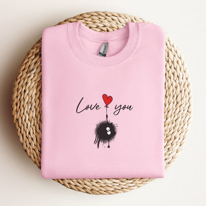 Hand-drawn Valentines Cat Sweatshirt - Quirky and Fun Heart Balloon Design for Her and Friend