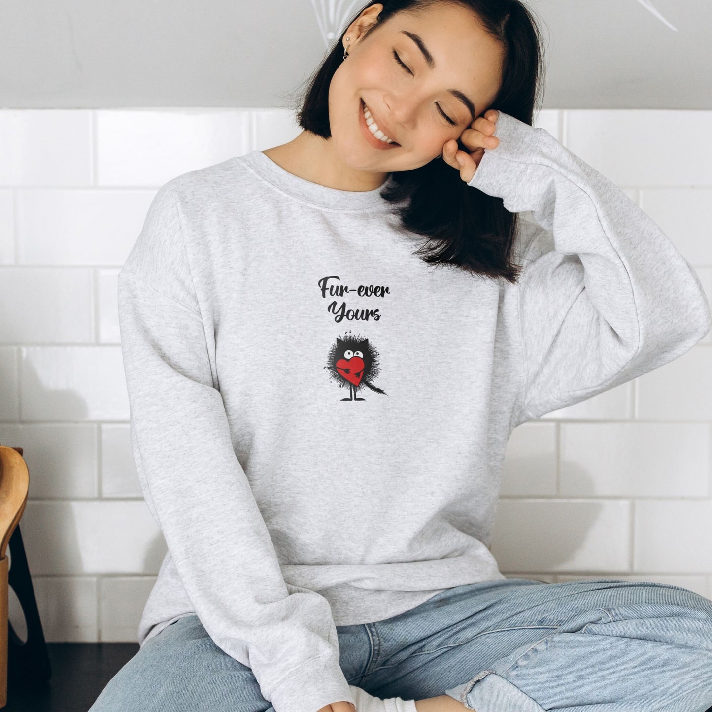 Fur-ever Yours Heart Balloon Cat Sweater - Valentines Day Gift for Her and Friend