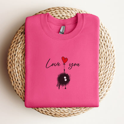 Hand-drawn Valentines Cat Sweatshirt - Quirky and Fun Heart Balloon Design for Her and Friend