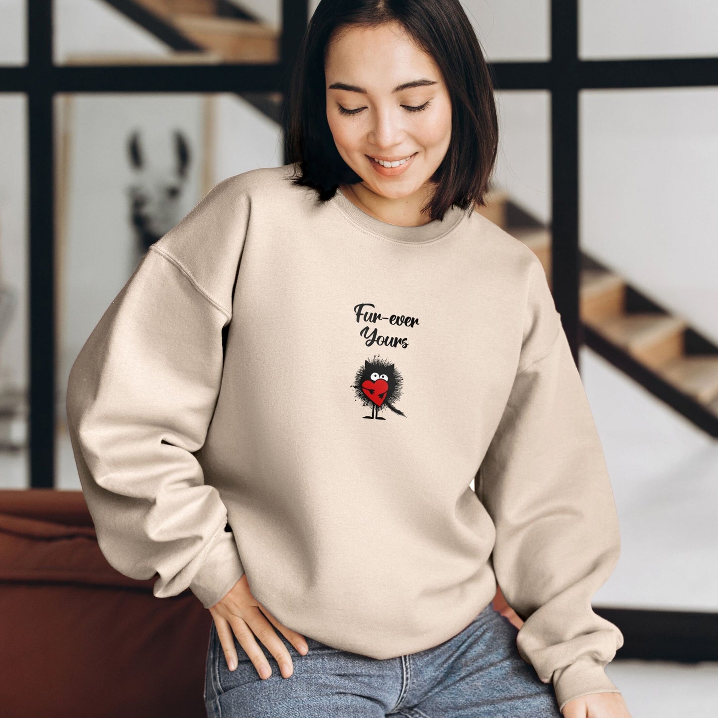 Fur-ever Yours Heart Balloon Cat Sweater - Valentines Day Gift for Her and Friend