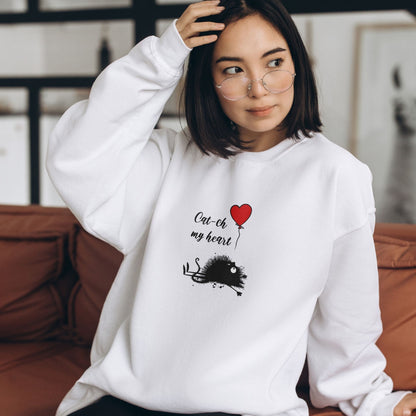 Valentines Day Cat Sweatshirt - Catch My Heart - Heart Balloon Design - Perfect Gift for Her and Friend